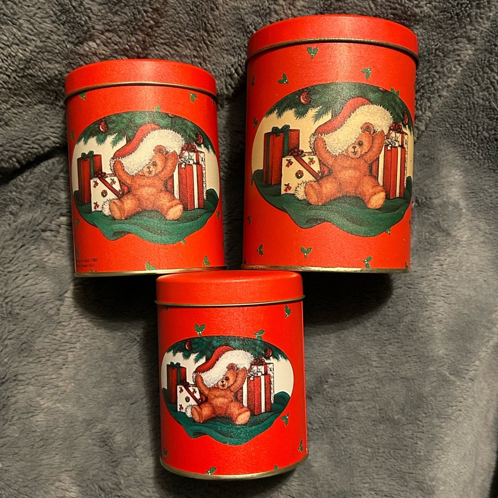 😉Bundle Days😉Vintage 1988 House Of Lloyd Set 3 Peek A Boo Teddy Bear Nesting Tin